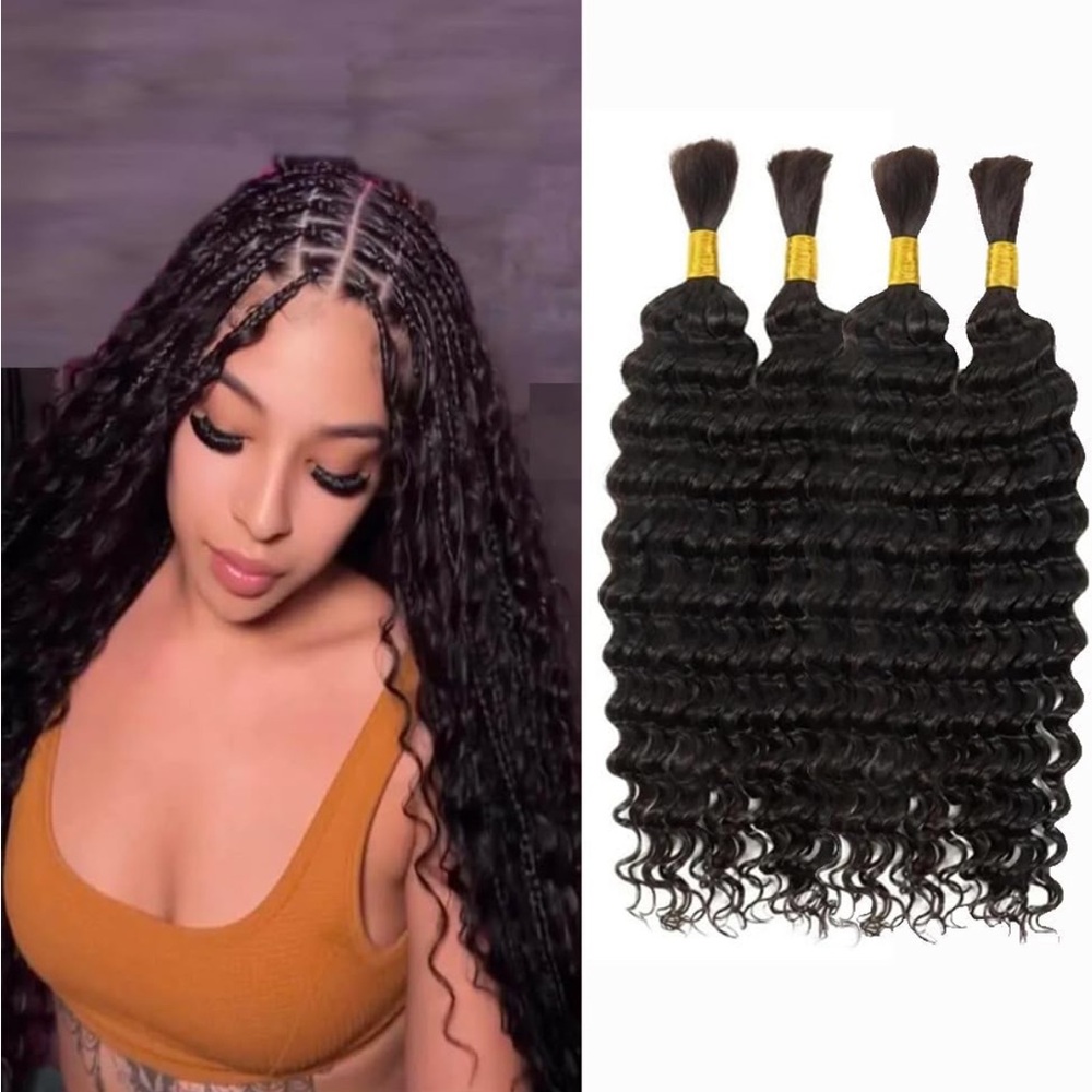 Deep Wave Bulk Hair Wet Wavy Micro Braiding No Weft Faux Extensions Box Boho